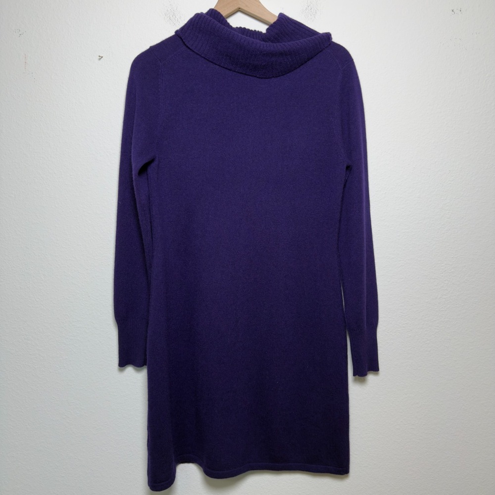 Lusso Women 100% Cashmere Sweater Dress M Purple Cowl Neck Long Sleeve NFC5033SF